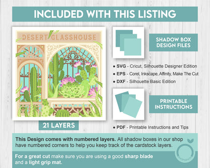 Desert Glasshouse with Cactus and Aloe Vera - 3D Shadow Box Layered SVG DXF EPS (Cutting Files)