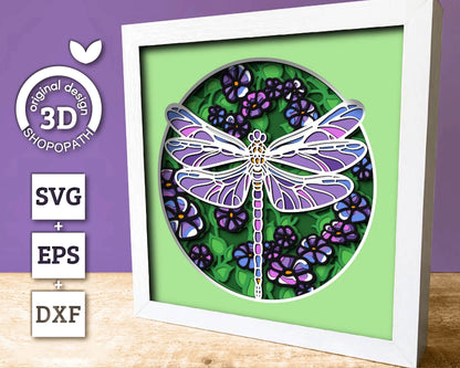 3D Layered Dragonfly SVG PDF EPS, Dragonfly Shadow Box, Dragonfly 3D Svg, Flowers 3d svg, Flowers Layered Papercut svg, Cricut Silhouette