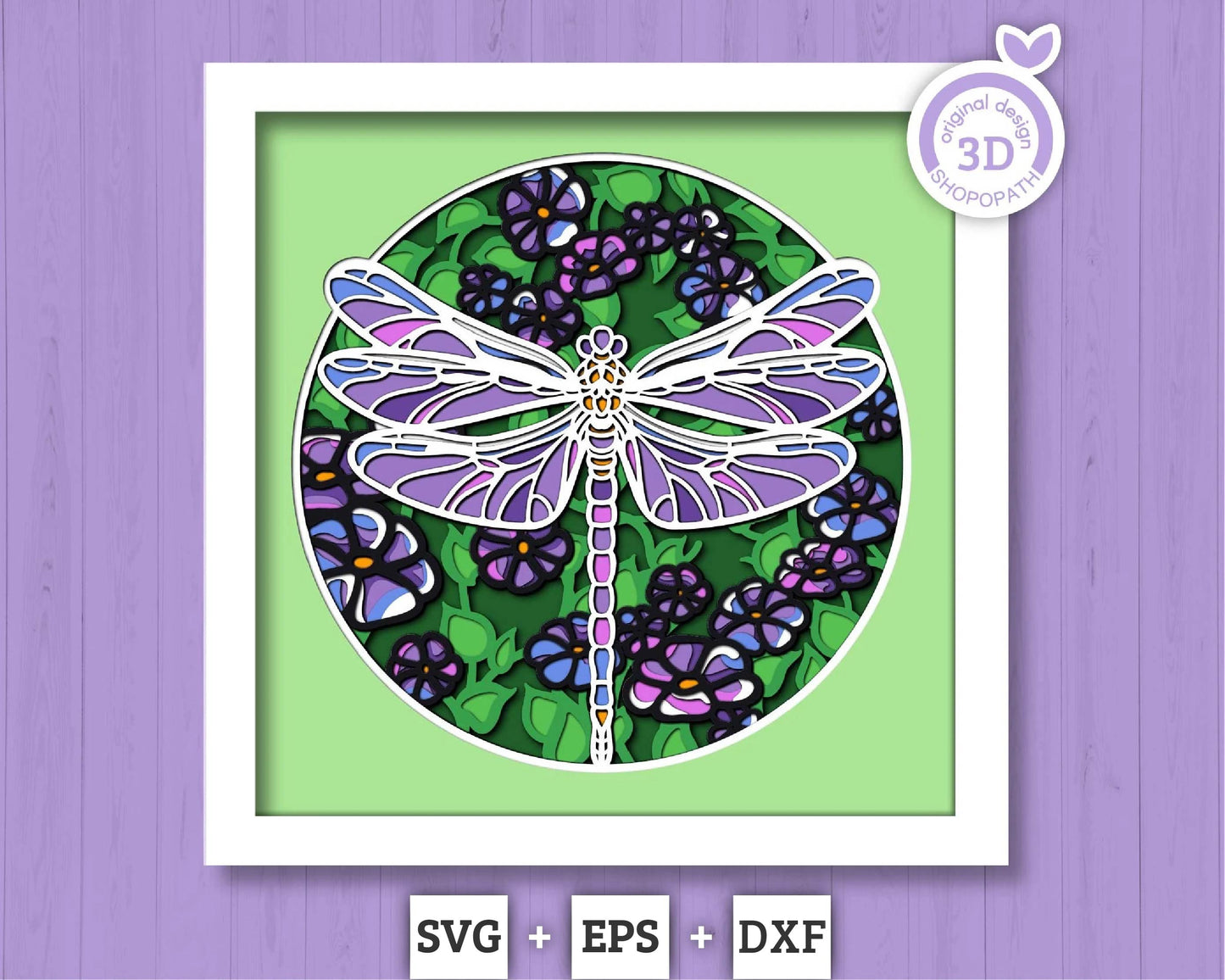 3D Layered Dragonfly SVG PDF EPS, Dragonfly Shadow Box, Dragonfly 3D Svg, Flowers 3d svg, Flowers Layered Papercut svg, Cricut Silhouette
