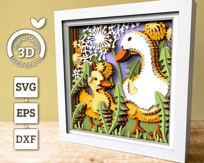 Mother Duck and Duckling - 3D Shadow Box Layered SVG DXF EPS (Cutting Files)