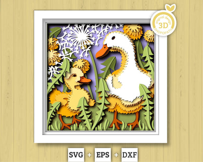 Mother Duck and Duckling - 3D Shadow Box Layered SVG DXF EPS (Cutting Files)