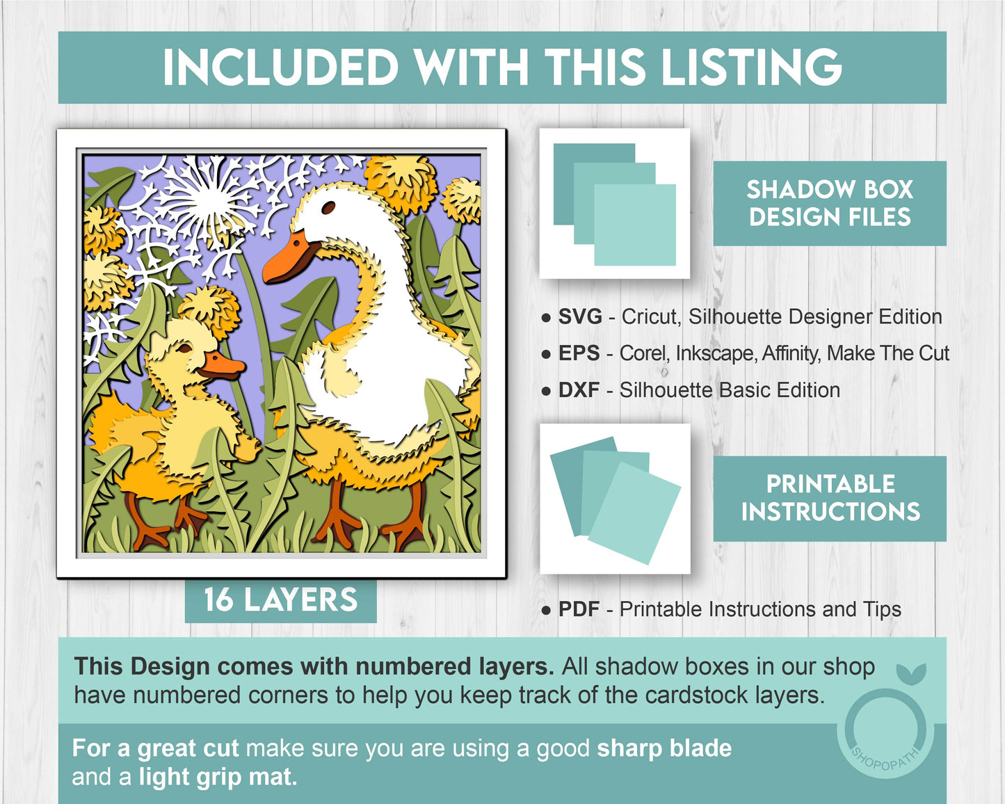 Mother Duck and Duckling - 3D Shadow Box Layered SVG DXF EPS (Cutting Files)