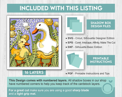 Mother Duck and Duckling - 3D Shadow Box Layered SVG DXF EPS (Cutting Files)