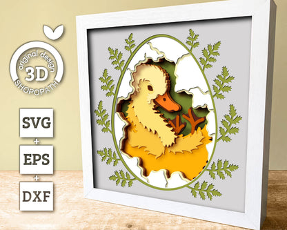 Baby Duck in Egg - 3D Shadow Box Layered SVG DXF EPS (Cutting Files)