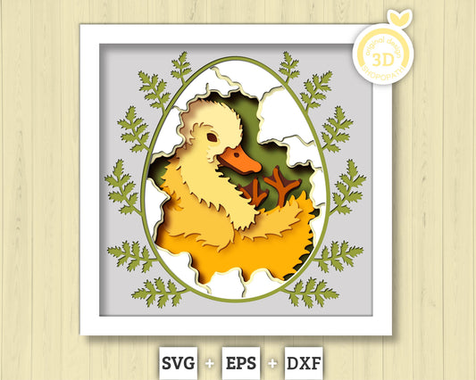 Baby Duck in Egg - 3D Shadow Box Layered SVG DXF EPS (Cutting Files)