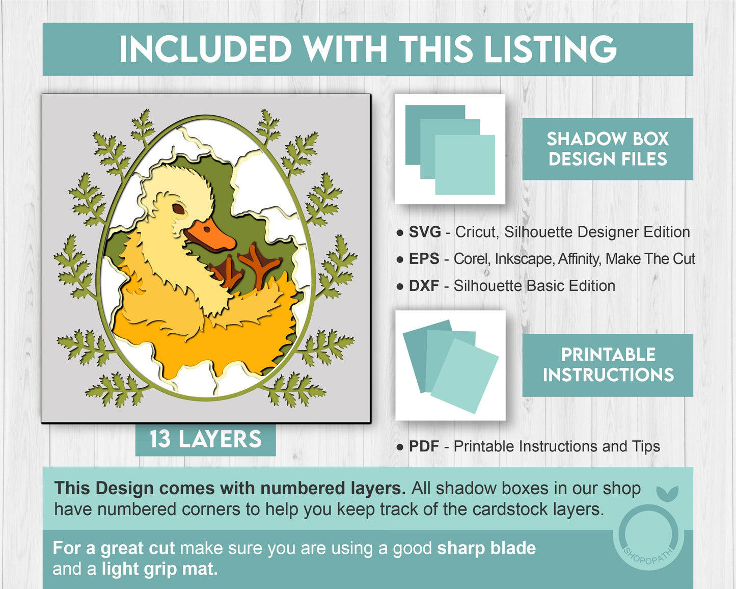 Baby Duck in Egg - 3D Shadow Box Layered SVG DXF EPS (Cutting Files)