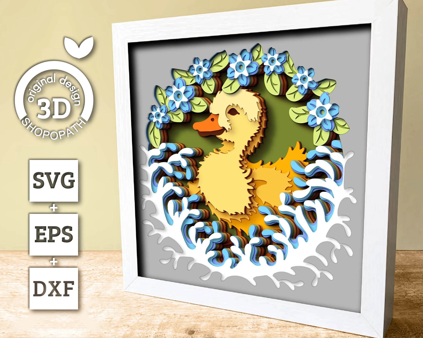 Baby Duck with Forget-Me-Not Flowers - 3D Shadow Box Layered SVG DXF EPS (Cutting Files)
