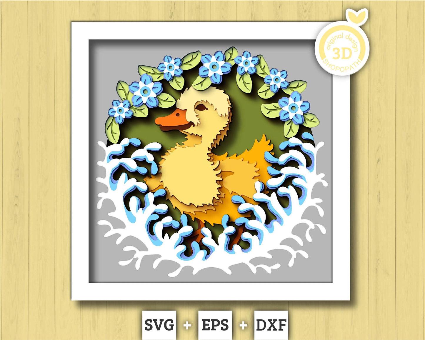 Baby Duck with Forget-Me-Not Flowers - 3D Shadow Box Layered SVG DXF EPS (Cutting Files)