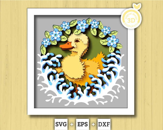 Baby Duck with Forget-Me-Not Flowers - 3D Shadow Box Layered SVG DXF EPS (Cutting Files)