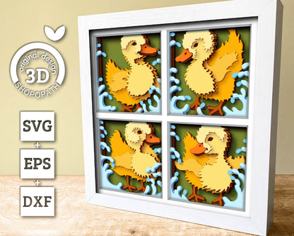 Baby Ducklings Splashing Panels - 3D Shadow Box Layered SVG DXF EPS (Cutting Files)