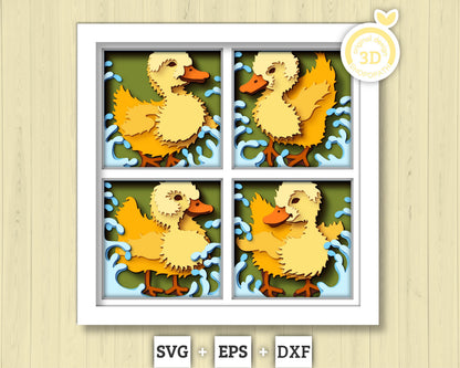 Baby Ducklings Splashing Panels - 3D Shadow Box Layered SVG DXF EPS (Cutting Files)