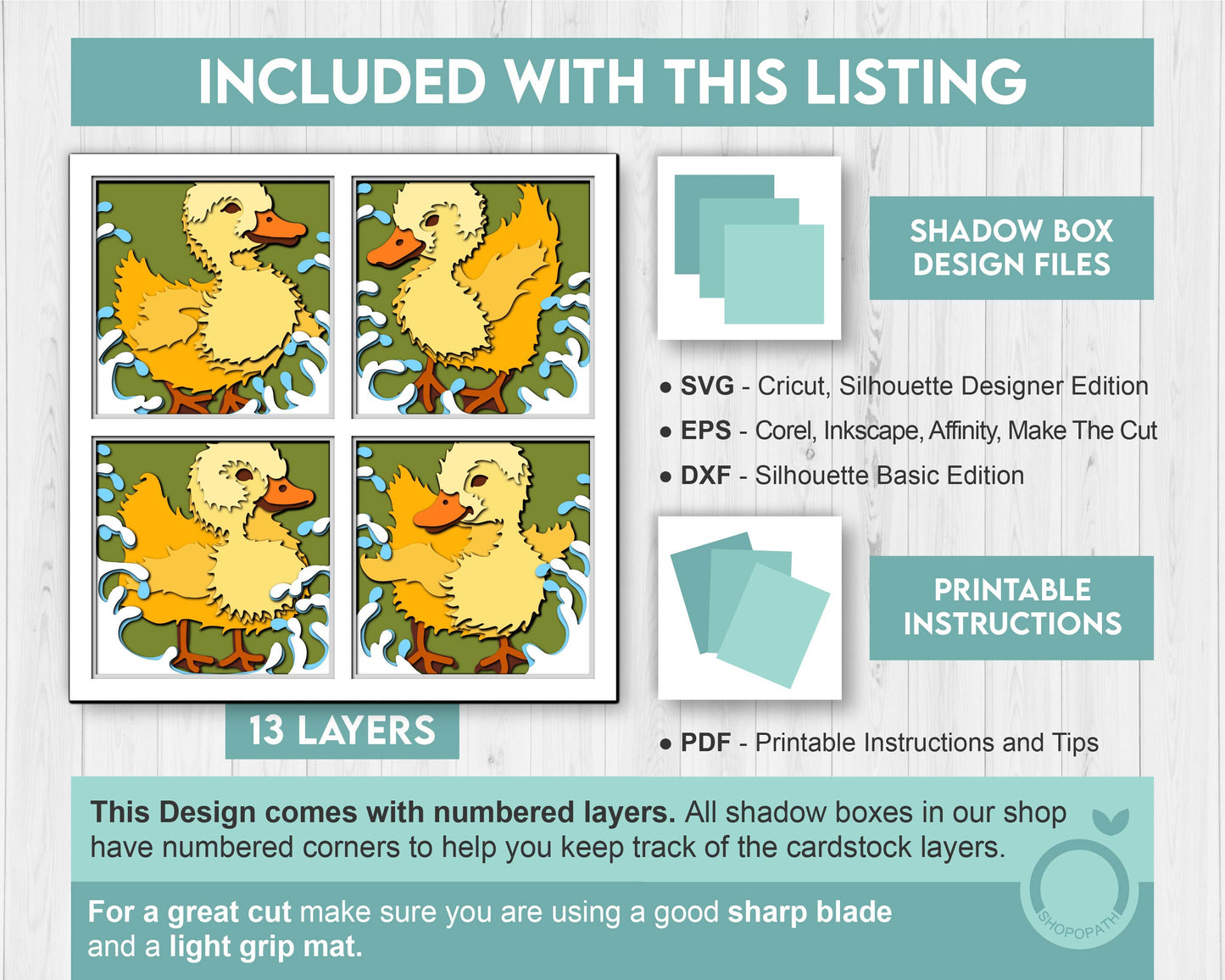 Baby Ducklings Splashing Panels - 3D Shadow Box Layered SVG DXF EPS (Cutting Files)