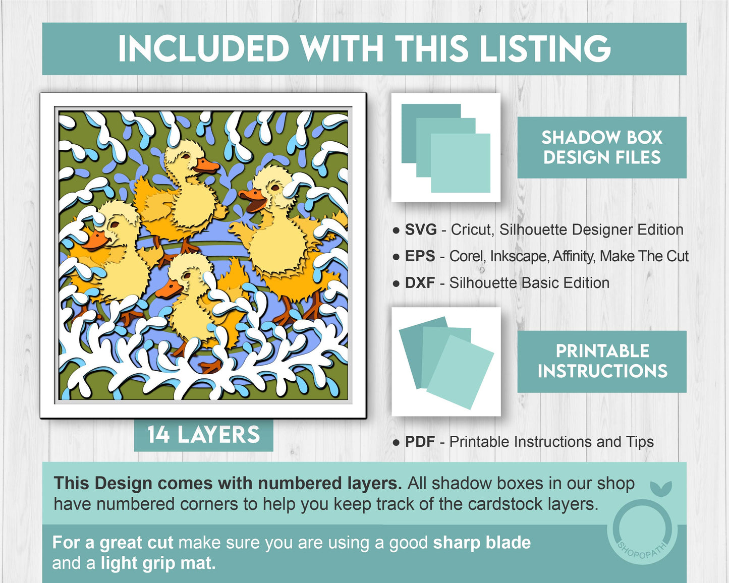 Spring Baby Ducks Playing - 3D Shadow Box Layered SVG DXF EPS (Cutting Files)