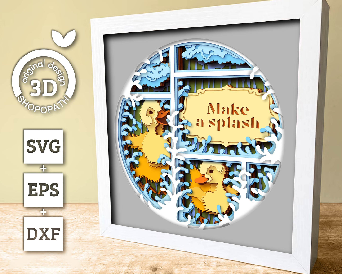 Baby Ducks with Label - 3D Shadow Box Layered SVG DXF EPS (Cutting Files)
