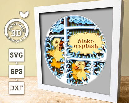 Baby Ducks with Label - 3D Shadow Box Layered SVG DXF EPS (Cutting Files)