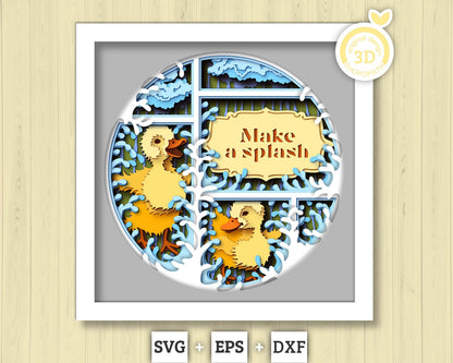 Baby Ducks with Label - 3D Shadow Box Layered SVG DXF EPS (Cutting Files)