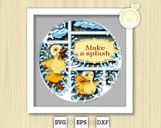 Baby Ducks with Label - 3D Shadow Box Layered SVG DXF EPS (Cutting Files)
