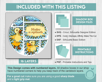 Baby Ducks with Label - 3D Shadow Box Layered SVG DXF EPS (Cutting Files)