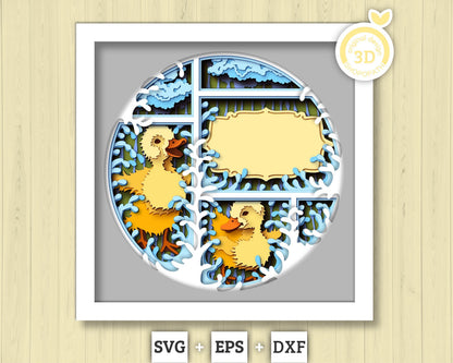 Baby Ducks with Label - 3D Shadow Box Layered SVG DXF EPS (Cutting Files)