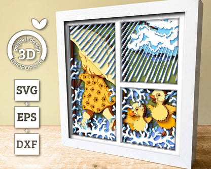 Girl with Ducklings in Rain Panels - 3D Shadow Box Layered SVG DXF EPS (Cutting Files)