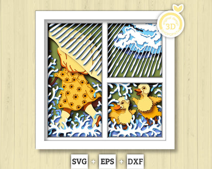 Girl with Ducklings in Rain Panels - 3D Shadow Box Layered SVG DXF EPS (Cutting Files)