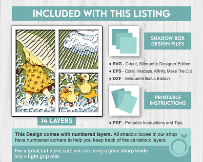 Girl with Ducklings in Rain Panels - 3D Shadow Box Layered SVG DXF EPS (Cutting Files)