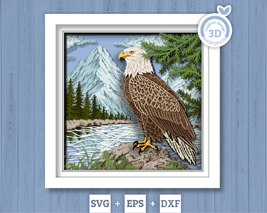 Eagle with Mountain Landscape - 3D Shadow Box Layered SVG DXF EPS (Cutting Files)