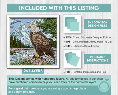 Eagle with Mountain Landscape - 3D Shadow Box Layered SVG DXF EPS (Cutting Files)