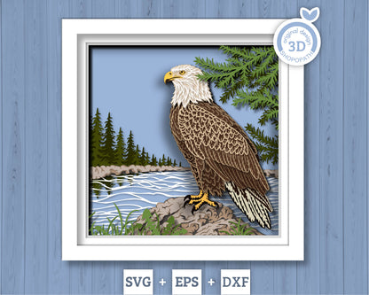 Eagle with Mountain Landscape - 3D Shadow Box Layered SVG DXF EPS (Cutting Files)