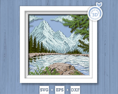 Eagle with Mountain Landscape - 3D Shadow Box Layered SVG DXF EPS (Cutting Files)