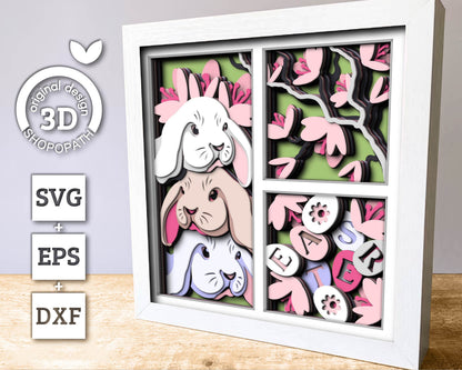 3D SVG Easter Bunny Shadow Box Spring Blossom Tree 3D Svg, Magnolia Flowers Layered svg 3d Flowers 3d Florals Cricut Silhouette