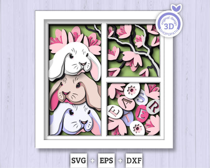 3D SVG Easter Bunny Shadow Box Spring Blossom Tree 3D Svg, Magnolia Flowers Layered svg 3d Flowers 3d Florals Cricut Silhouette