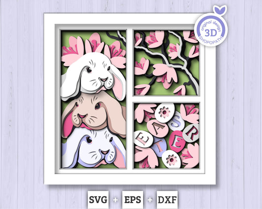 3D SVG Easter Bunny Shadow Box Spring Blossom Tree 3D Svg, Magnolia Flowers Layered svg 3d Flowers 3d Florals Cricut Silhouette