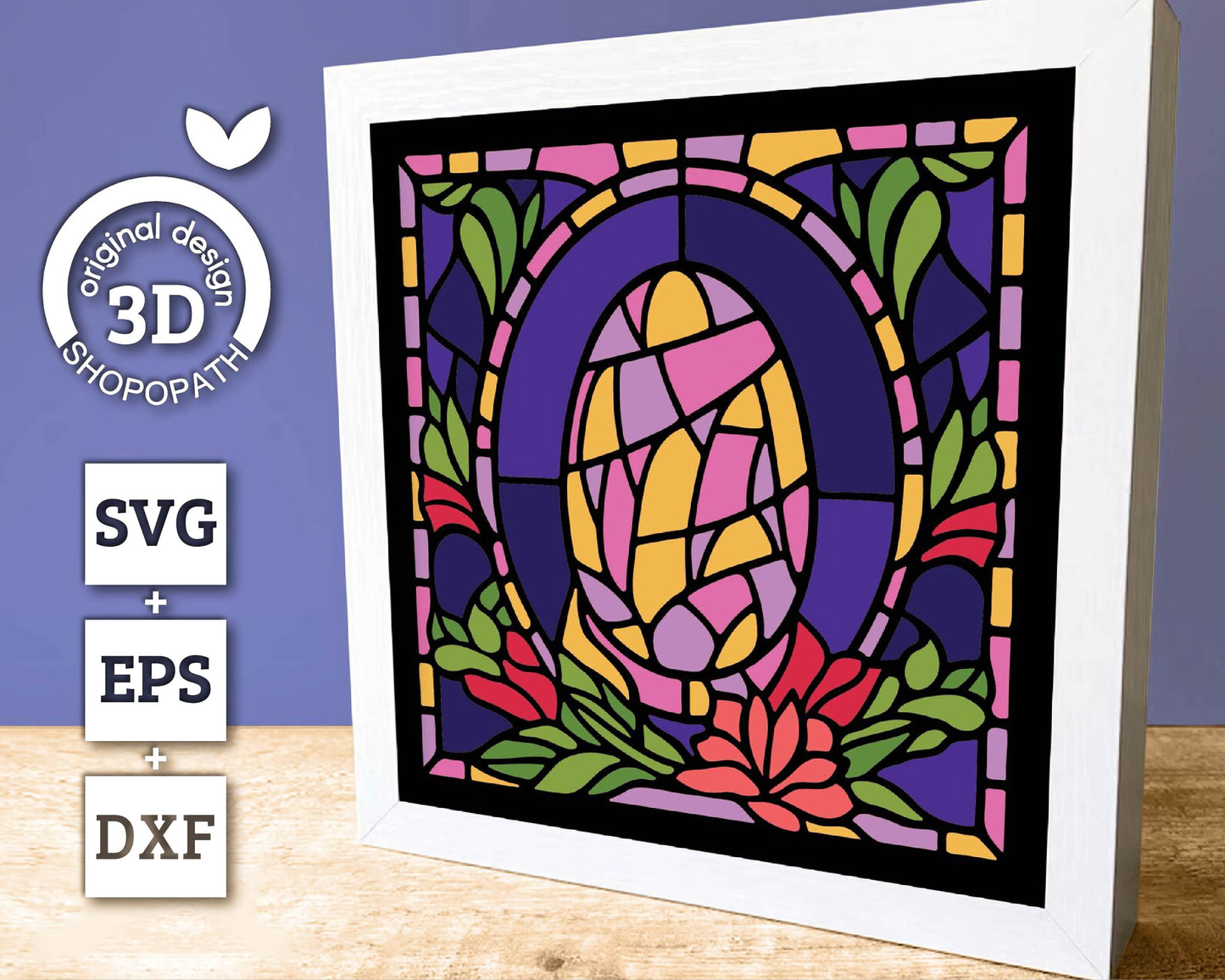 3D SVG Easter Egg Stained Glass, 3d Easter Shadow Box, Flowers Svg, 3D Christian Papercut Svg, 3d Floral svg, Holiday SVG, Cricut Silhouette