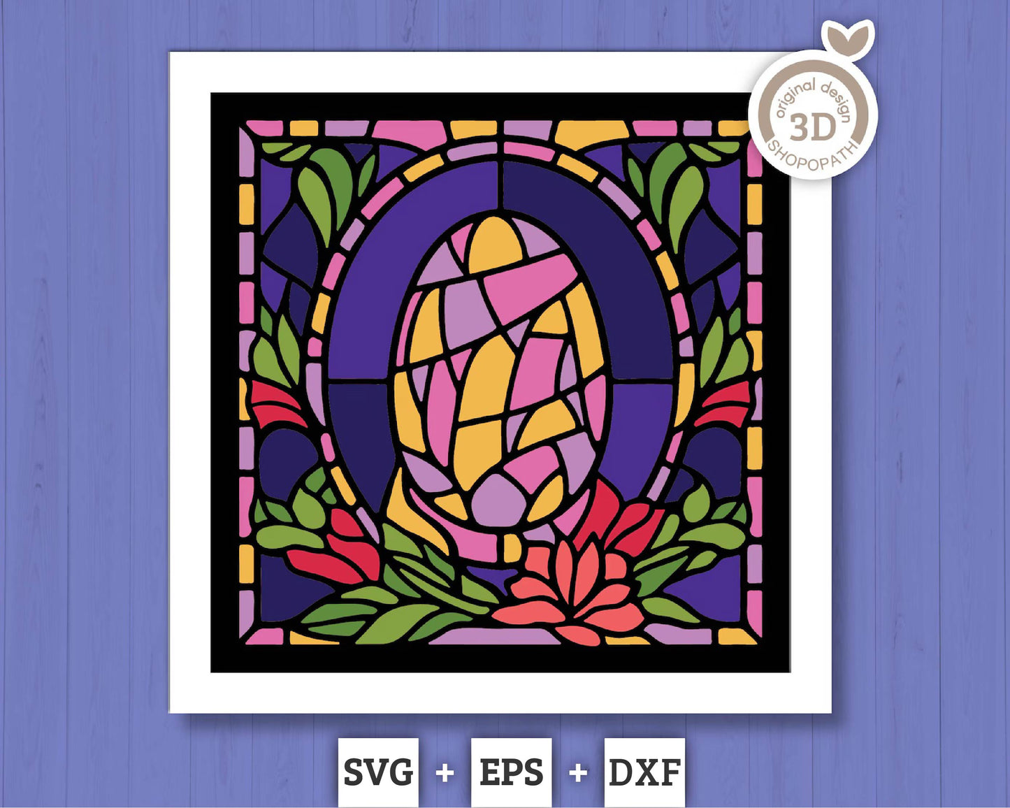 3D SVG Easter Egg Stained Glass, 3d Easter Shadow Box, Flowers Svg, 3D Christian Papercut Svg, 3d Floral svg, Holiday SVG, Cricut Silhouette
