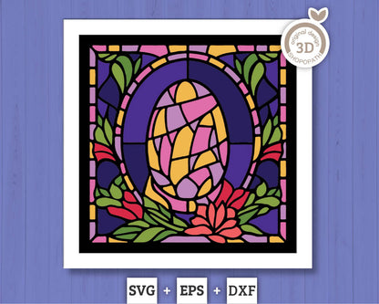 3D SVG Easter Egg Stained Glass, 3d Easter Shadow Box, Flowers Svg, 3D Christian Papercut Svg, 3d Floral svg, Holiday SVG, Cricut Silhouette