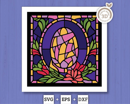 3D SVG Easter Egg Stained Glass, 3d Easter Shadow Box, Flowers Svg, 3D Christian Papercut Svg, 3d Floral svg, Holiday SVG, Cricut Silhouette