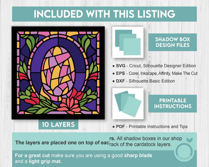 3D SVG Easter Egg Stained Glass, 3d Easter Shadow Box, Flowers Svg, 3D Christian Papercut Svg, 3d Floral svg, Holiday SVG, Cricut Silhouette