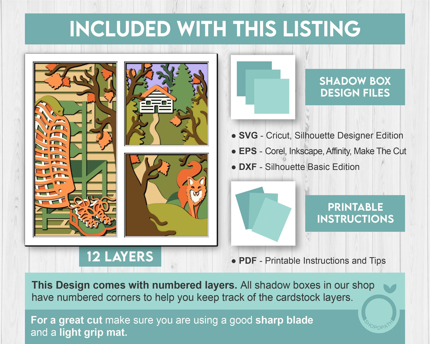 3D SVG Cabin Woods Shadow Box, Woodland Animals Shadow Box, Layered Fox SVG EPS, Fall Shadow Box, Autumn 3D Svg, Leaves, Cricut Silhouette
