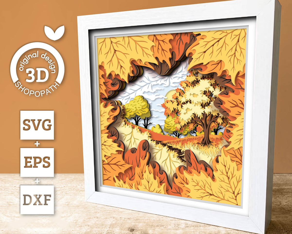 Fall Leaf Lanscape - 3D Shadow Box Layered SVG DXF EPS (Cutting Files)
