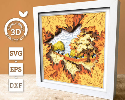 Fall Leaf Lanscape - 3D Shadow Box Layered SVG DXF EPS (Cutting Files)