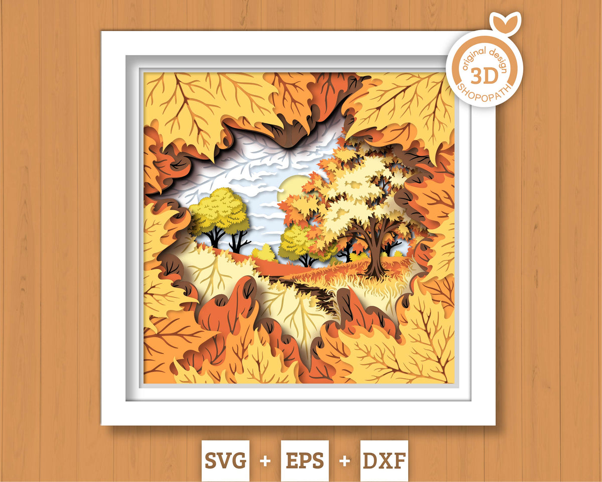 Fall Leaf Lanscape - 3D Shadow Box Layered SVG DXF EPS (Cutting Files)
