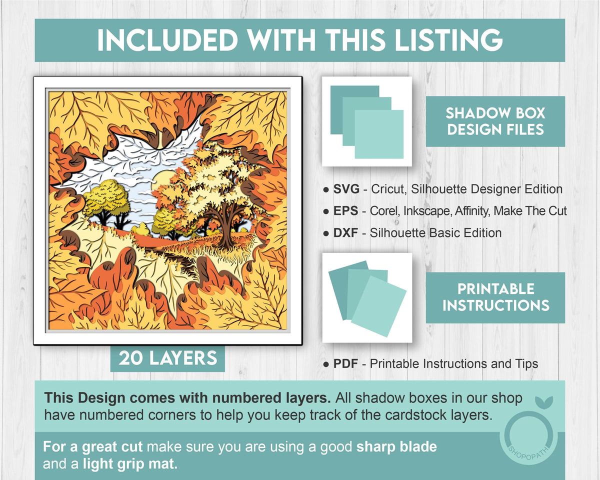 Fall Leaf Lanscape - 3D Shadow Box Layered SVG DXF EPS (Cutting Files)