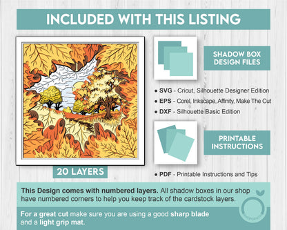 Fall Leaf Lanscape - 3D Shadow Box Layered SVG DXF EPS (Cutting Files)