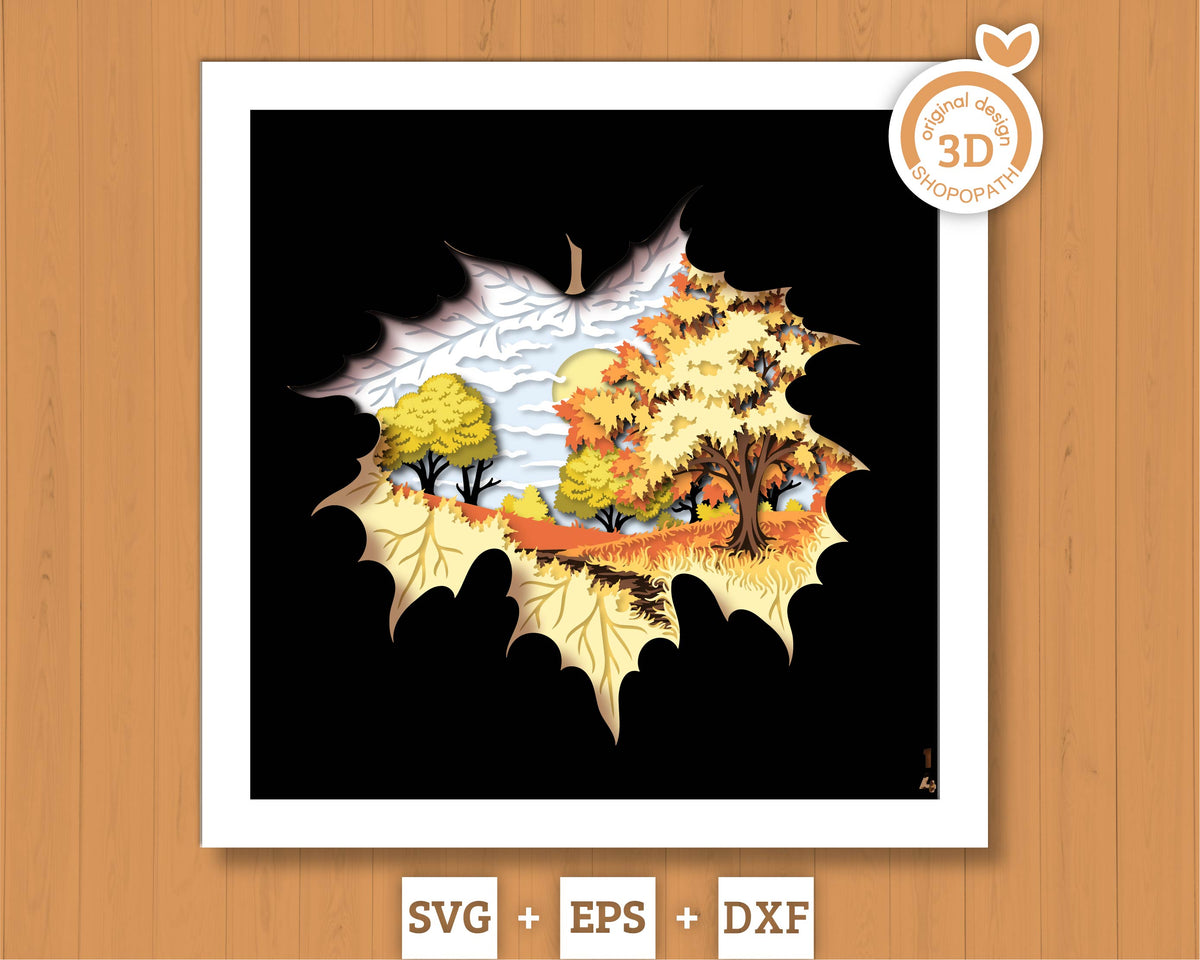 Fall Leaf Lanscape - 3D Shadow Box Layered SVG DXF EPS (Cutting Files)