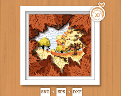 Fall Leaf Lanscape - 3D Shadow Box Layered SVG DXF EPS (Cutting Files)