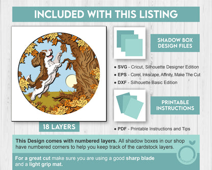 Puppy Playing in Maple Leaves - 3D Shadow Box Layered SVG DXF EPS (Cutting Files)