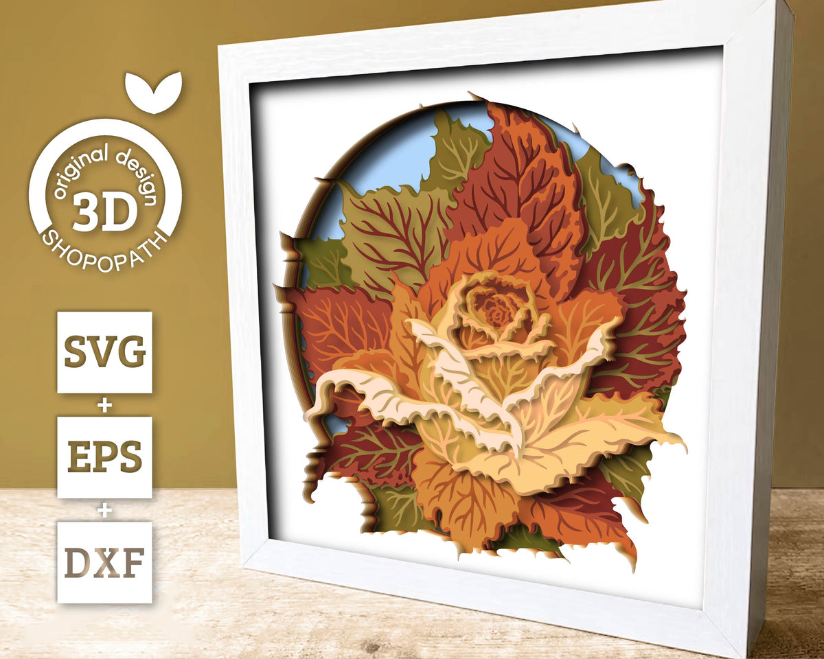 Fall Leaves Rose - 3D Shadow Box Layered SVG DXF EPS (Cutting Files)