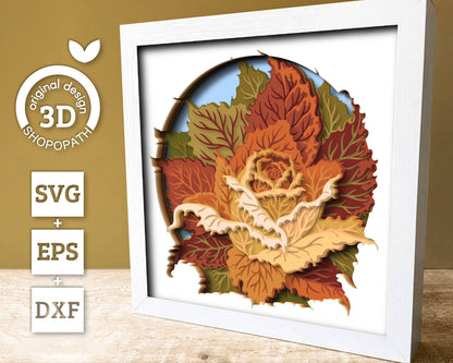 Fall Leaves Rose - 3D Shadow Box Layered SVG DXF EPS (Cutting Files)