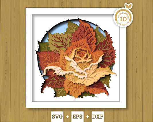 Fall Leaves Rose - 3D Shadow Box Layered SVG DXF EPS (Cutting Files)